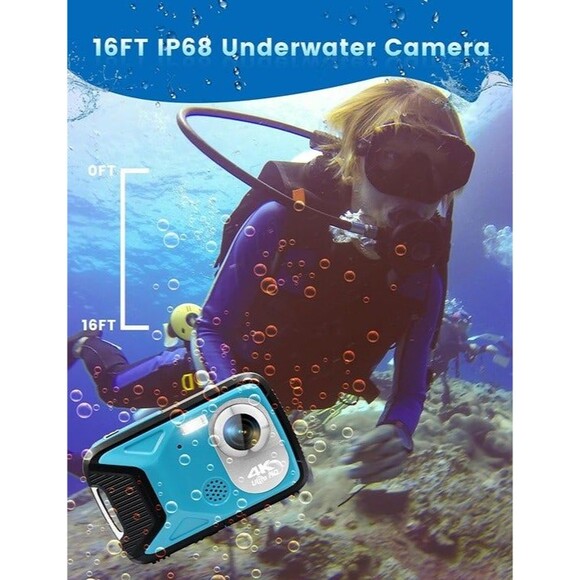 4K 48MP Underwater Camera, 16FT Waterproof Digital Camera with 32GB Card, OBO - Picture 4 of 8